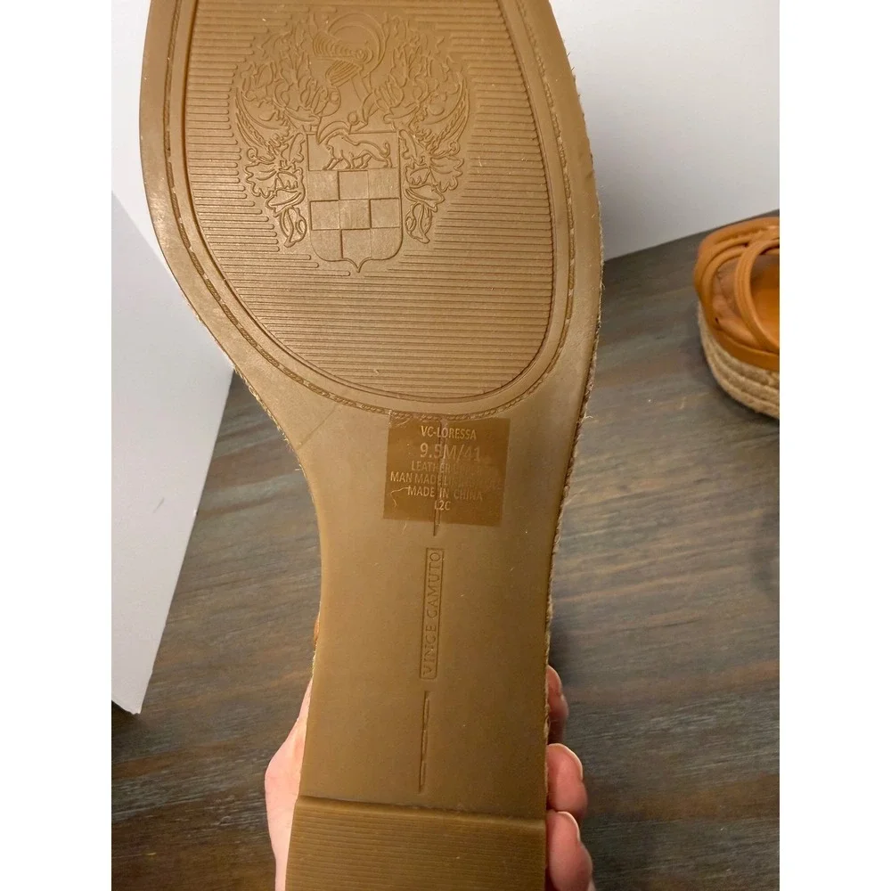 Vince Camuto Loressa‎ Strappy Platform Wedge Sandals Espadrille Tan Size 9.5
